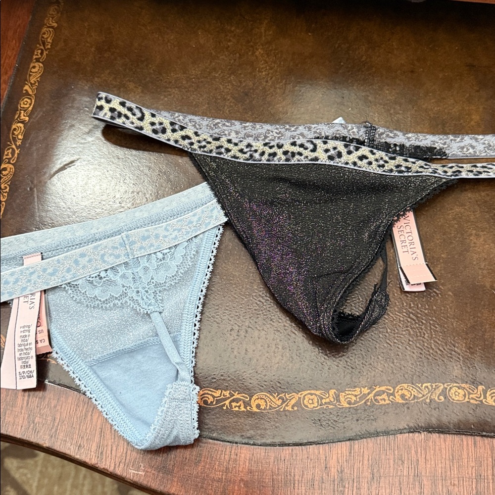 Victoria's Secret Black Glitter and Blue Lace Panties